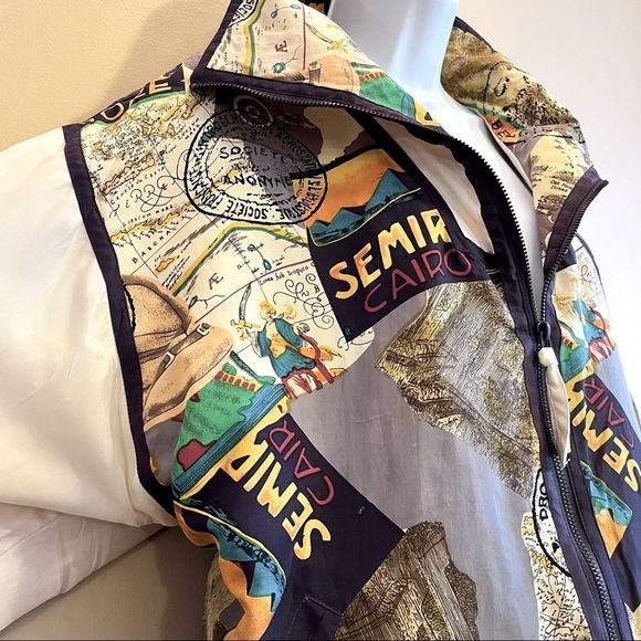 Vintage East West 100% Silk Printed Jogger Set Jacket Drawstring Pants Size L - Picture 5 of 15